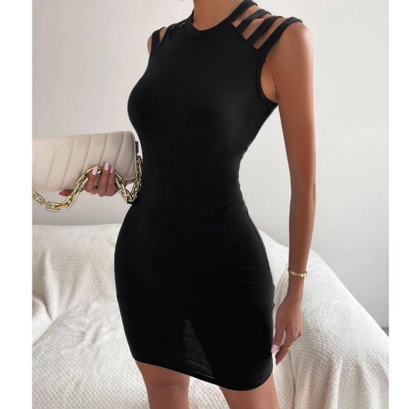 Cut Out Bodycon Open Shoulder Mini Dress Size Medium - Picture 3 of 11